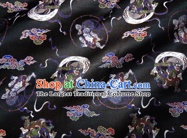 Asian Japanese Traditional Baldachin Classical Thunder God Pattern Black Brocade Fabric Kimono Tapestry Satin Silk Material