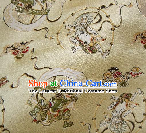 Asian Japanese Traditional Baldachin Classical Thunder God Pattern Golden Brocade Fabric Kimono Tapestry Satin Silk Material