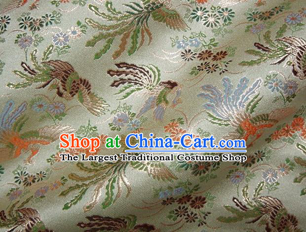 Asian Japanese Traditional Classical Phoenix Pattern Green Brocade Baldachin Fabric Kimono Tapestry Satin Silk Material