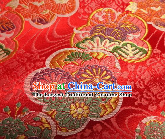 Asian Japanese Traditional Kimono Red Tapestry Satin Classical Plum Blossom Pattern Brocade Fabric Baldachin Silk Material