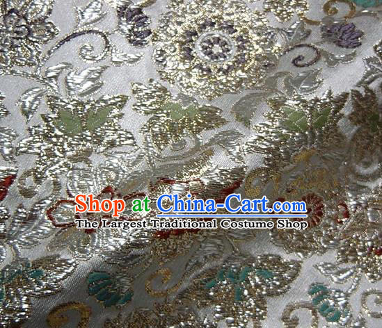 Asian Japanese Traditional Kimono Classical Grass Pattern White Tapestry Satin Brocade Fabric Baldachin Silk Material