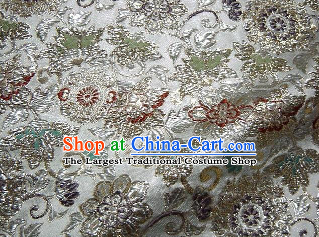 Asian Japanese Traditional Kimono Classical Grass Pattern White Tapestry Satin Brocade Fabric Baldachin Silk Material