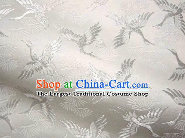 Asian Japanese Tapestry Satin Traditional Kimono Classical Cranes Pattern White Brocade Fabric Baldachin Silk Material