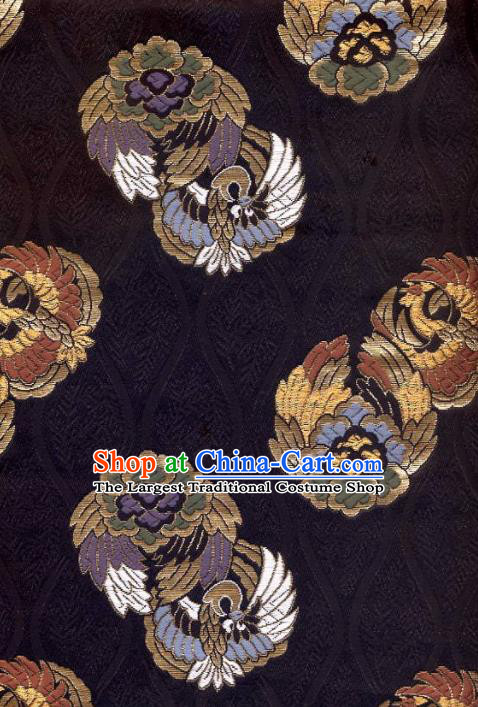 Asian Japanese Black Tapestry Satin Traditional Kimono Classical Phoenix Pattern Brocade Fabric Baldachin Silk Material