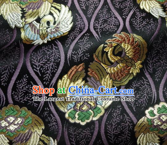 Asian Japanese Purple Tapestry Satin Traditional Kimono Classical Phoenix Pattern Brocade Fabric Baldachin Silk Material