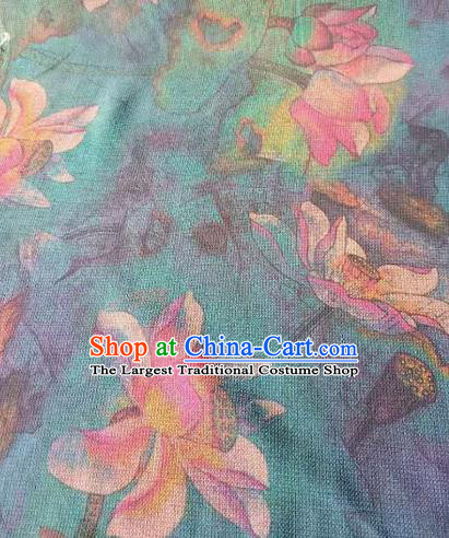 Asian Traditional Fabric Classical Lotus Pattern Green Watered Gauze Brocade Satin Silk Material