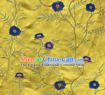 Asian Traditional Fabric Classical Embroidered Flowers Pattern Yellow Brocade Satin Silk Material