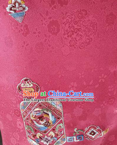 Asian Traditional Fabric Classical Embroidered Flowers Pattern Rosy Brocade Satin Silk Material