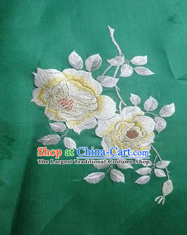 Asian Traditional Fabric Classical Embroidered Peony Pattern Green Brocade Chinese Satin Silk Material