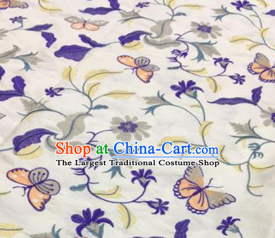 Asian Traditional Fabric Classical Embroidered Butterfly Pattern White Brocade Chinese Satin Silk Material