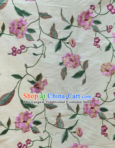 Asian Traditional Fabric Classical Embroidered Pink Peony Pattern Brocade Chinese Satin Silk Material