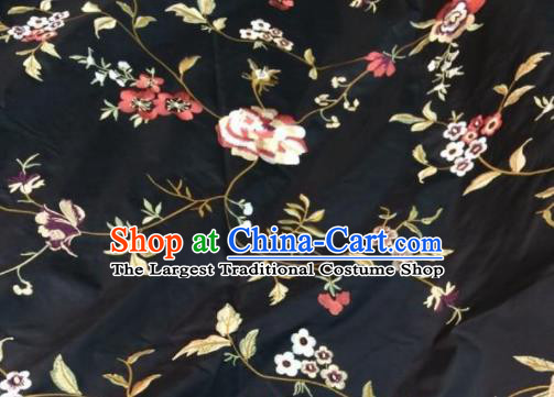 Asian Traditional Fabric Classical Embroidered Pattern Black Brocade Chinese Satin Silk Material