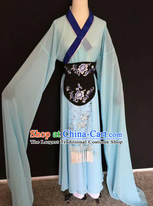 Chinese Traditional Beijing Opera Peri Blue Embroidered Dress Ancient Princess Costume for Women