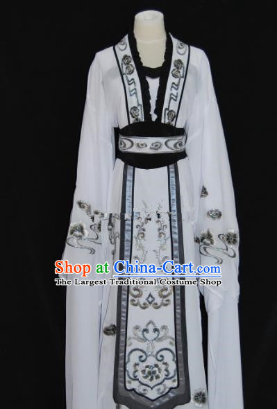Chinese Traditional Beijing Opera Actress White Dress Peking Opera Princess Embroidered Costume for Women