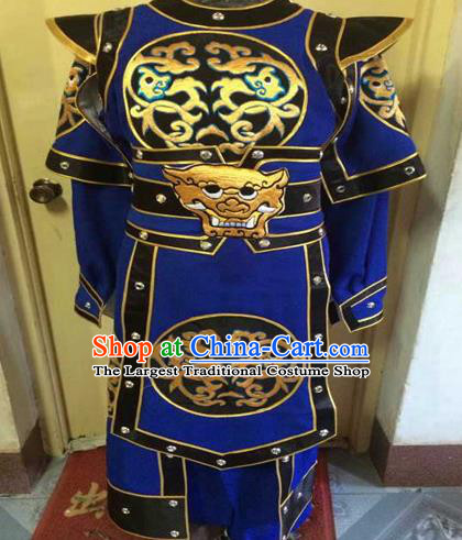 Chinese Traditional Beijing Opera Warrior Embroidered Blue Clothing Peking Opera Takefu Costume for Men