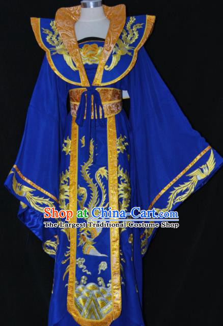 Chinese Traditional Beijing Opera Empress Royalblue Dress Ancient Queen Embroidered Costume for Women