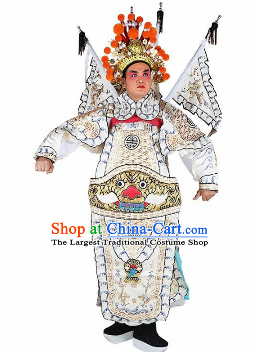 Chinese Traditional Beijing Opera Takefu Clothing Ancient General White Costume for Men
