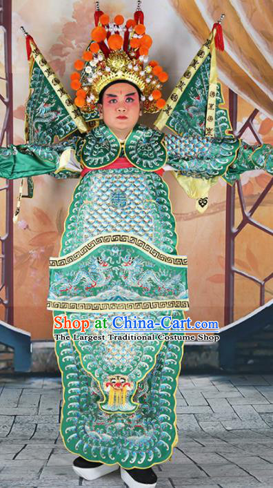 Chinese Traditional Beijing Opera Takefu Clothing Ancient General Green Costume for Men