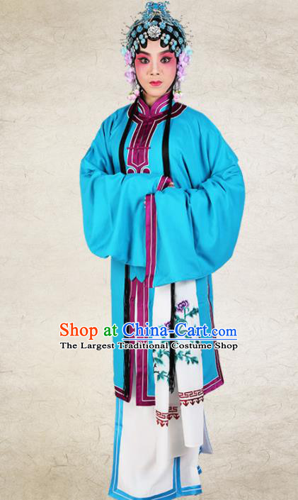 Chinese Traditional Beijing Opera Diva Blue Dress Ancient Young Lady Costume for Women