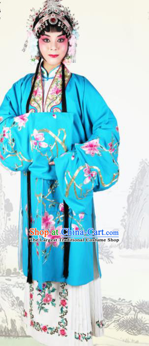 Chinese Traditional Beijing Opera Princess Embroidered Blue Dress Ancient Palace Lady Costume for Women