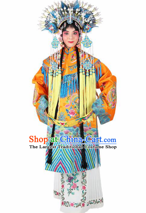 Chinese Traditional Beijing Opera Imperial Concubine Yellow Embroidered Robe Ancient Palace Lady Costume for Women