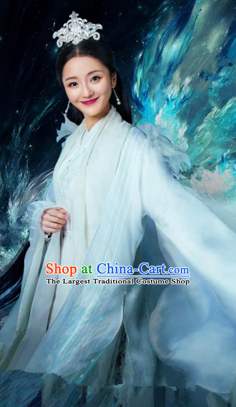 Chinese Ancient Princess White Hanfu Dress Drama Zhao Yao Swordswoman Traditional Costume and Headpiece for Women