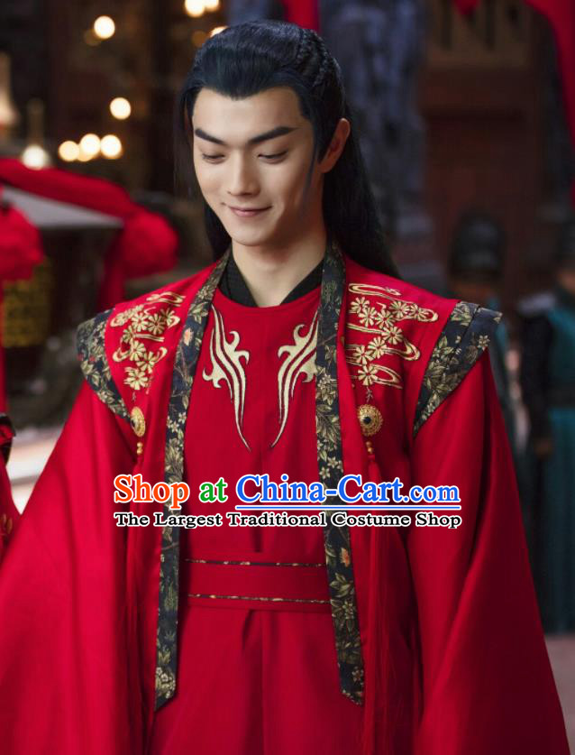 Chinese Ancient Swordsman Knight Drama Zhao Yao Wedding Embroidered Replica Costume for Men