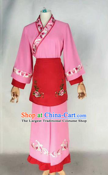 Chinese Traditional Beijing Opera Young Lady Embroidered Dress Ancient Maidservants Pink Costume for Women
