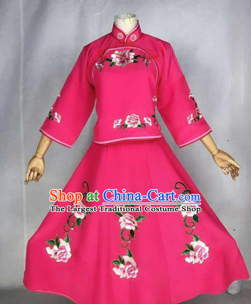 Chinese Traditional Beijing Opera Actress Rosy Dress Ancient Maidservants Embroidered Costume for Women