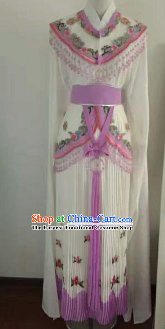 Traditional Chinese Peking Opera Diva Embroidered White Dress Ancient Nobility Lady Costume for Women