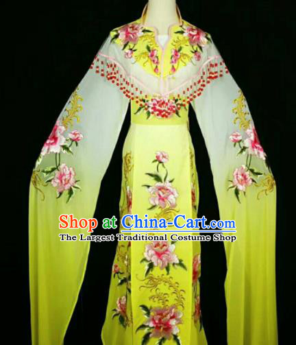 Traditional Chinese Peking Opera Peri Embroidered Peony Yellow Dress Ancient Court Princess Costume for Women