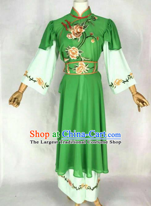 Traditional Chinese Peking Opera Maidservants Embroidered Green Dress Ancient Village Girl Costume for Women