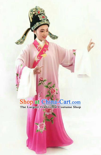 Chinese Traditional Beijing Opera Niche Rosy Robe Ancient Nobility Childe Embroidered Costume for Men