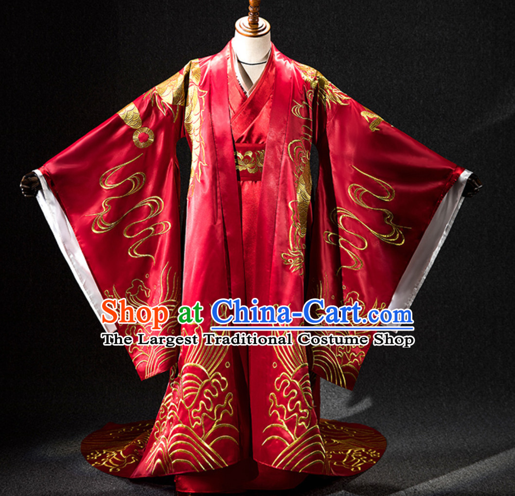 Ancient Chinese Emperor Embroidered Dragon Garment Complete Set