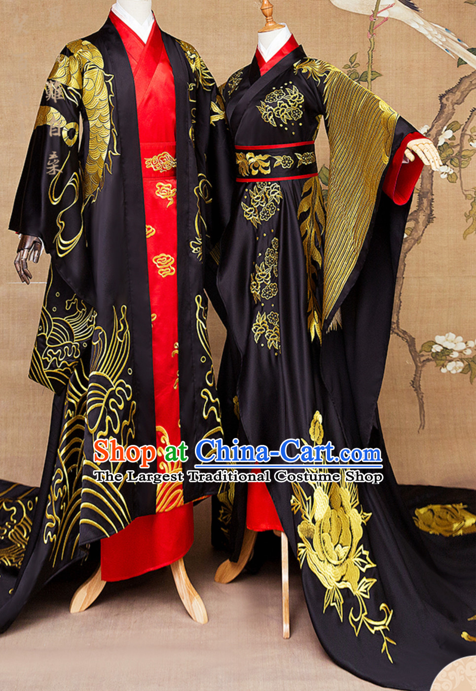 Ancient Chinese Emperor Embroidered Dragon and Empress Embroidered Phoenix Royal Clothing 2 Complete Sets
