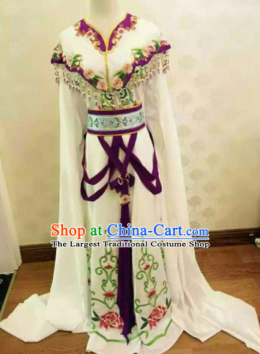 Chinese Traditional Peking Opera Artiste Costume Ancient Princess Embroidered White Dress for Women