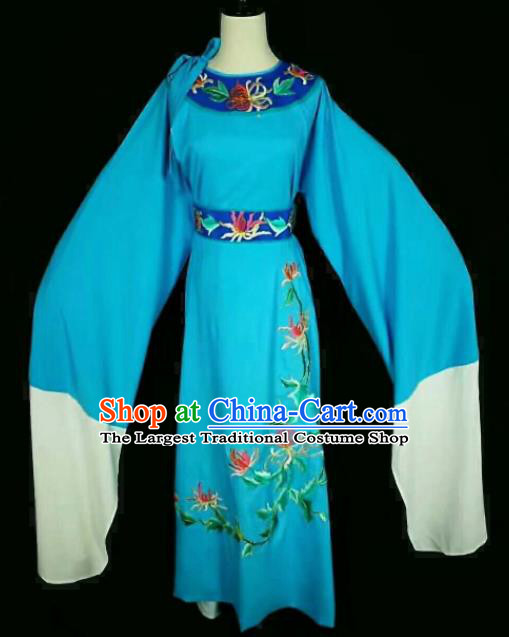 Chinese Traditional Peking Opera Niche Costume Ancient Scholar Embroidered Blue Robe for Men