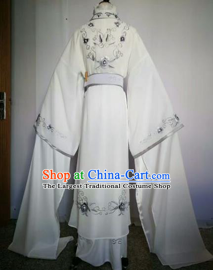 Chinese Traditional Peking Opera Artiste Costume Ancient Peri Embroidered White Dress for Women