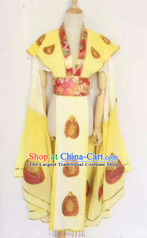 Chinese Traditional Peking Opera Artiste Costume Ancient Peri Embroidered Yellow Butterfly Dress for Women