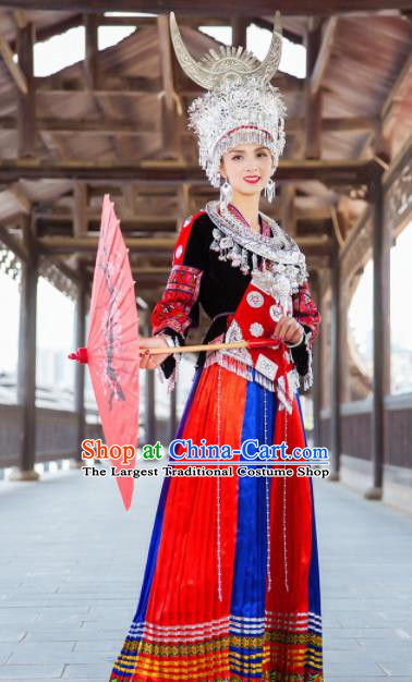 Chinese Traditional Hmong Ethnic Folk Dance Costume China Miao Nationality Dress for Women