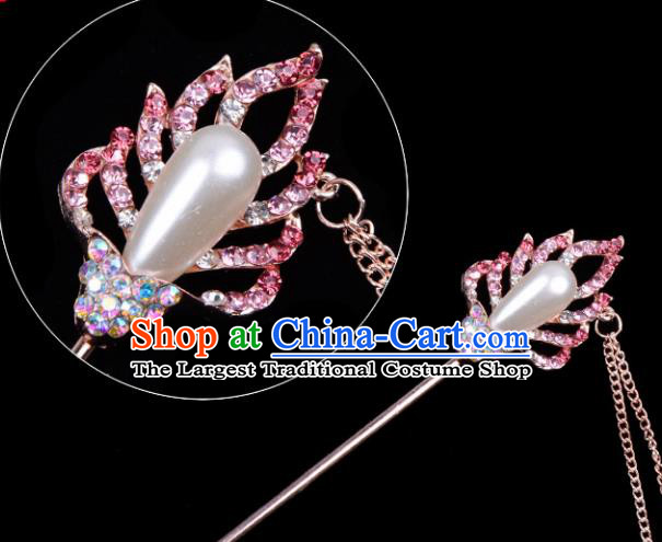 Professional Chinese Traditional Beijing Opera Hair Accessories Ancient Princess Pink Crystal Hairpins for Women