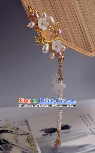 Chinese Ancient Princess Tassel Hairpins Rose Chalcedony Hair Claw Traditional Hanfu Hair Accessories for Women