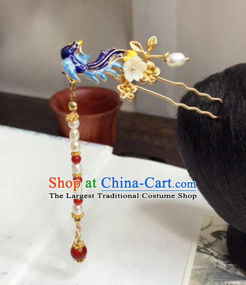 Chinese Ancient Princess Blueing Phoenix Tassel Hairpins Traditional Hanfu Hair Accessories for Women