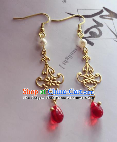 Chinese Traditional Hanfu Ear Accessories Ancient Princess Hanfu Golden Earrings for Women
