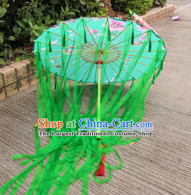 Chinese Ancient Drama Prop Princess Green Ribbon Umbrella Traditional Handmade Umbrellas