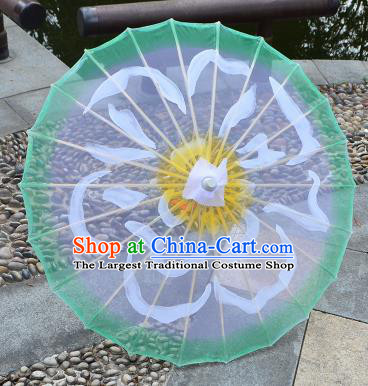 Chinese Ancient Drama Prop Paper Umbrella Traditional Handmade Printing Green Umbrellas