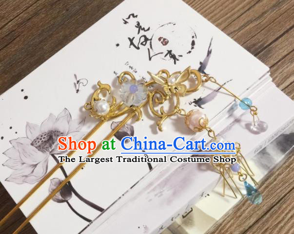 Chinese Ancient Princess Tassel Golden Hairpins Traditional Hanfu Hair Accessories for Women