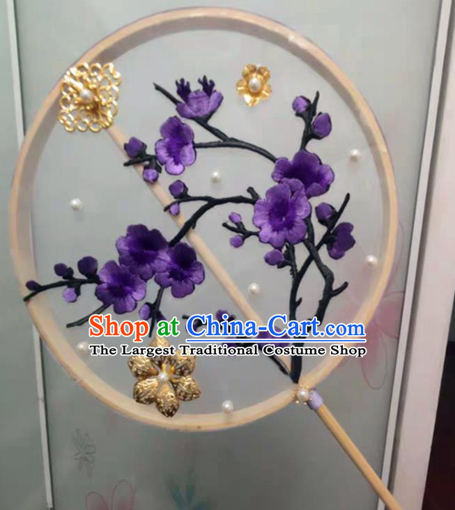 Chinese Traditional Palace Fans Ancient Princess Hanfu Embroidered Plum Blossom Round Fans for Women
