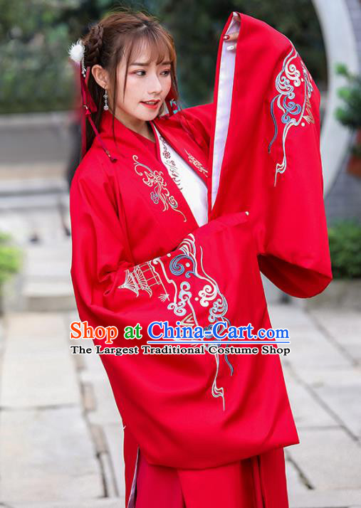 Traditional Chinese Jin Dynasty Princess Historical Costume Ancient Peri Red Hanfu Dress for Women