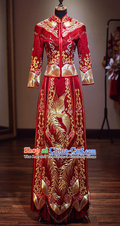 Chinese Traditional Wedding Red Xiuhe Suit Ancient Bride Embroidered Dress for Women